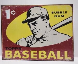 Topps Baseball 1¢ Bubble Gum Metal Tin Sign 16x12.5 2006 Retro Reproduction